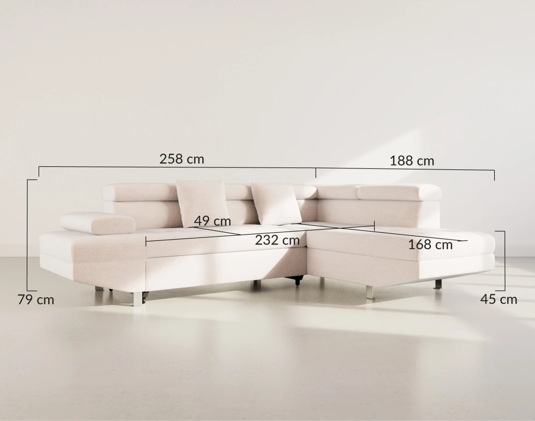 Canapé d'angle droit 5 places convertible avec coffre et têtières réglables en velours texturé Margaux