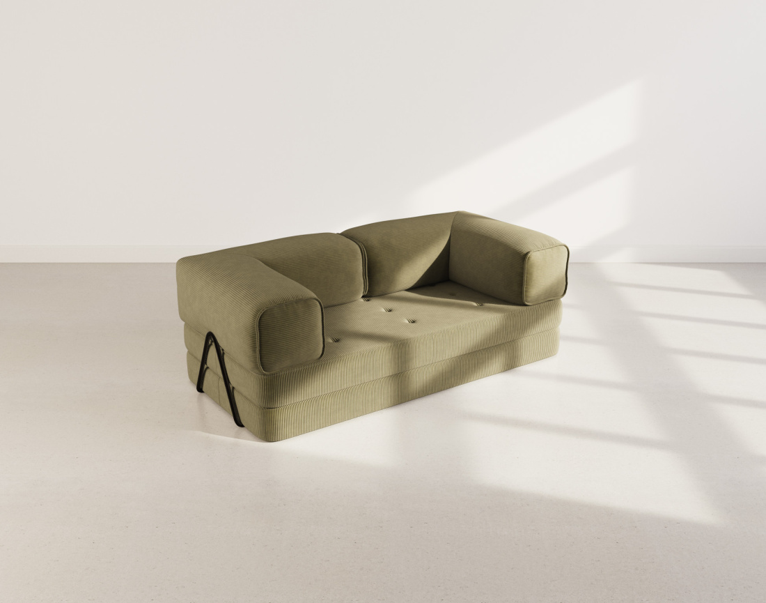 Canapé 3 places convertible en velours côtelé Poppy