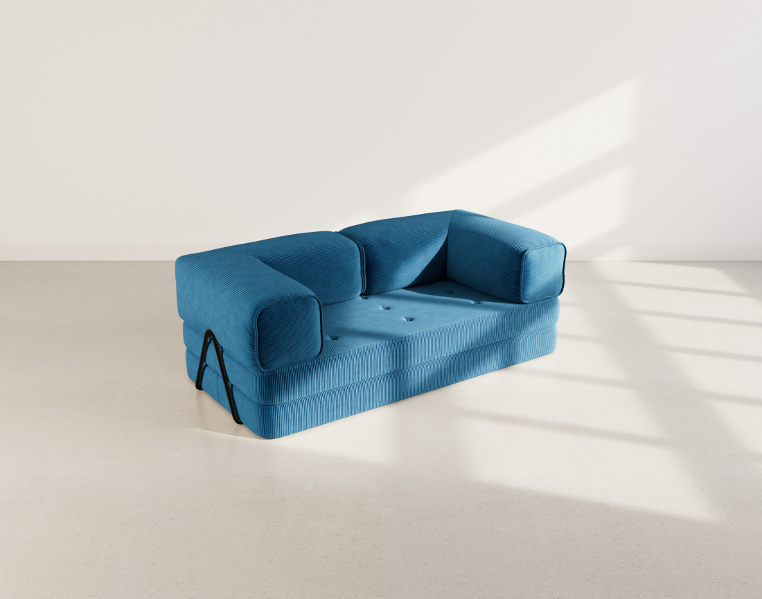 Canapé 3 places convertible en velours côtelé Poppy