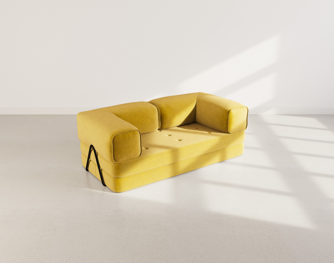 Canapé 3 places convertible en velours côtelé Poppy