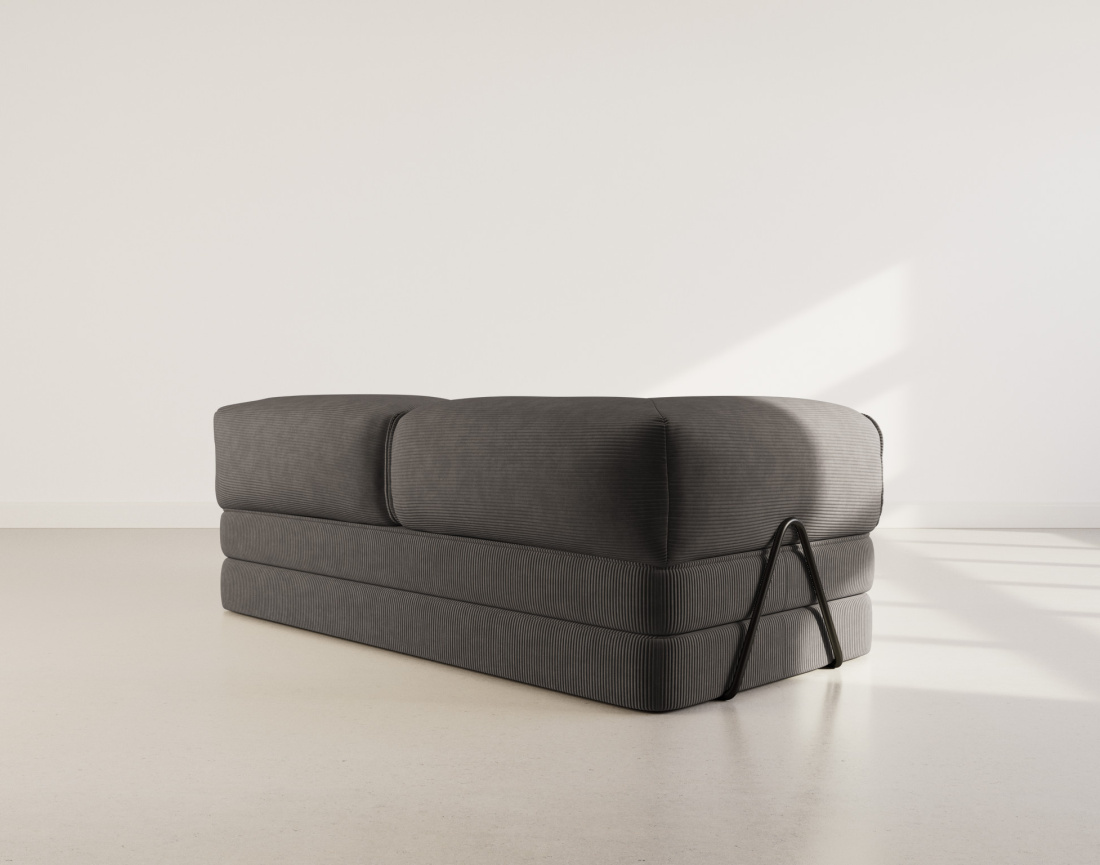 Canapé 3 places convertible en velours côtelé Poppy