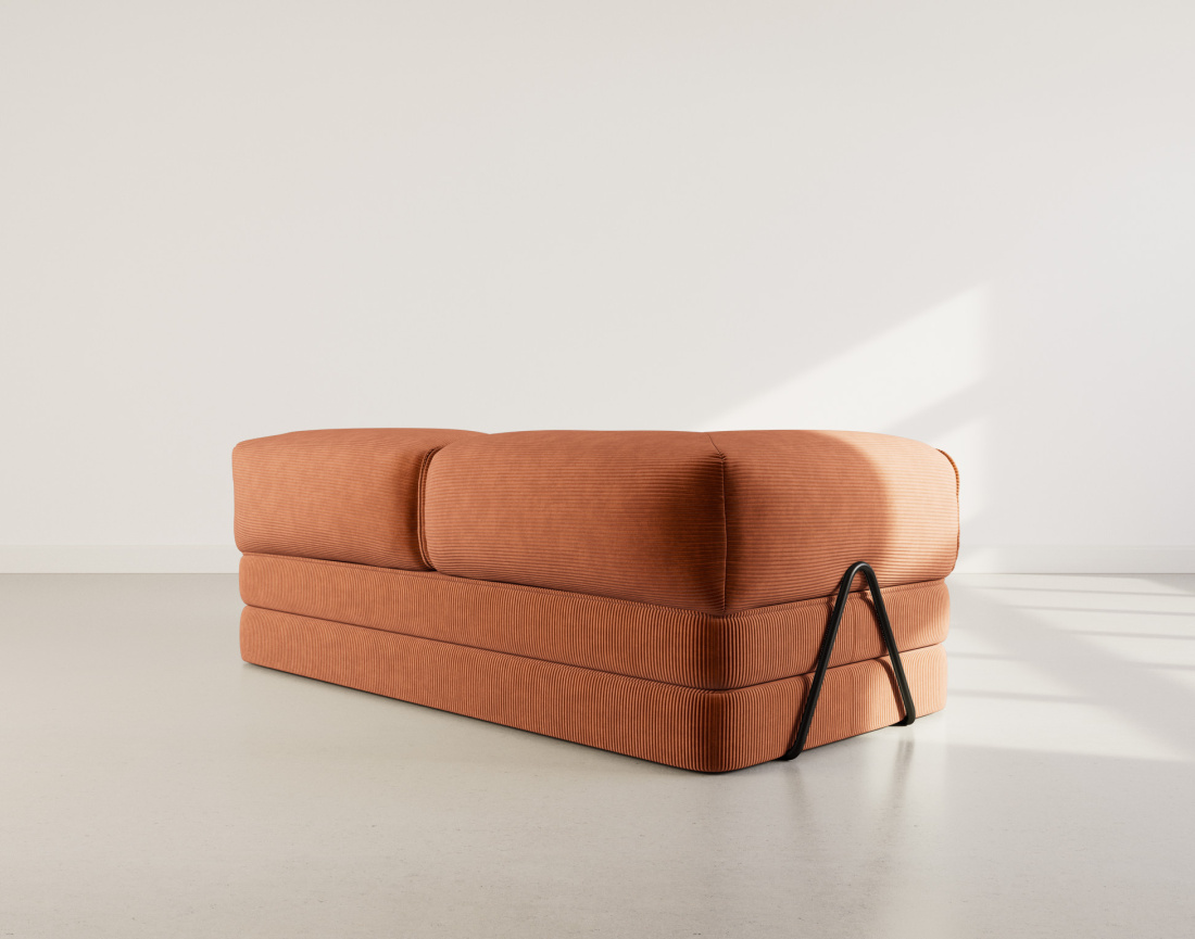 Canapé 3 places convertible en velours côtelé Poppy