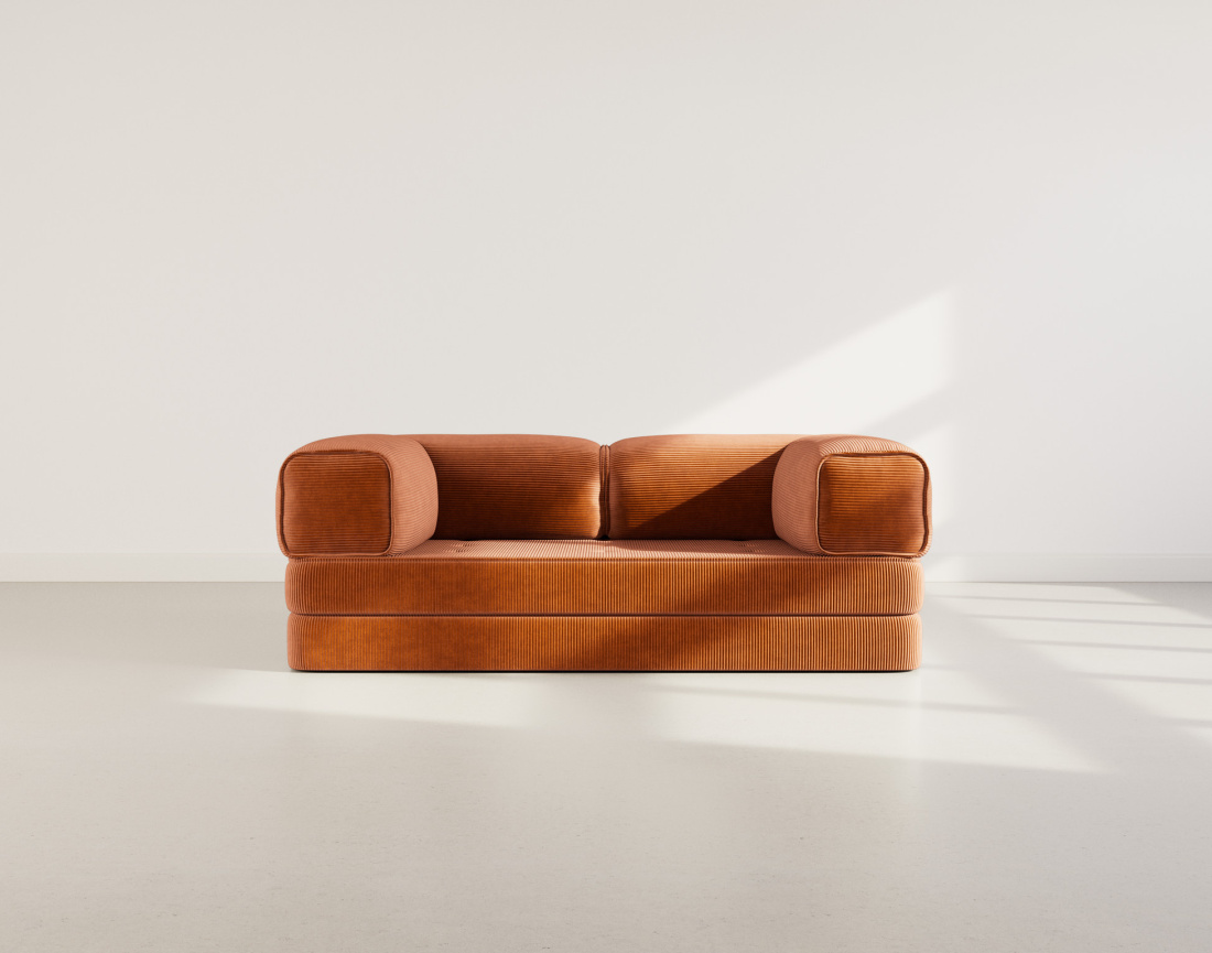 Canapé 3 places convertible en velours côtelé Poppy