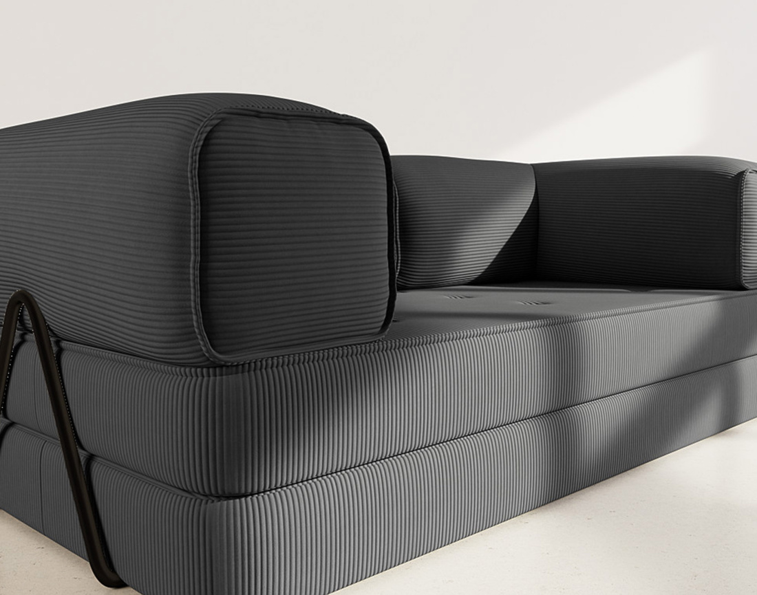 Canapé 3 places convertible en velours côtelé Poppy