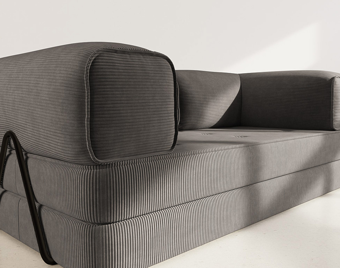 Canapé 3 places convertible en velours côtelé Poppy