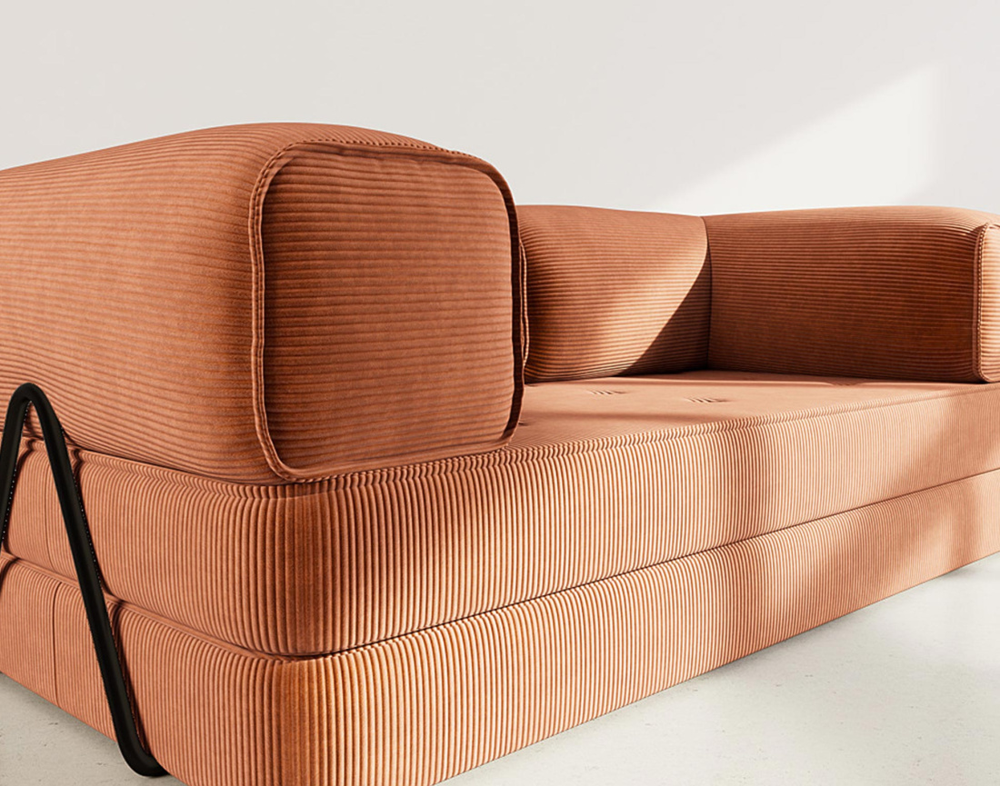 Canapé 3 places convertible en velours côtelé Poppy