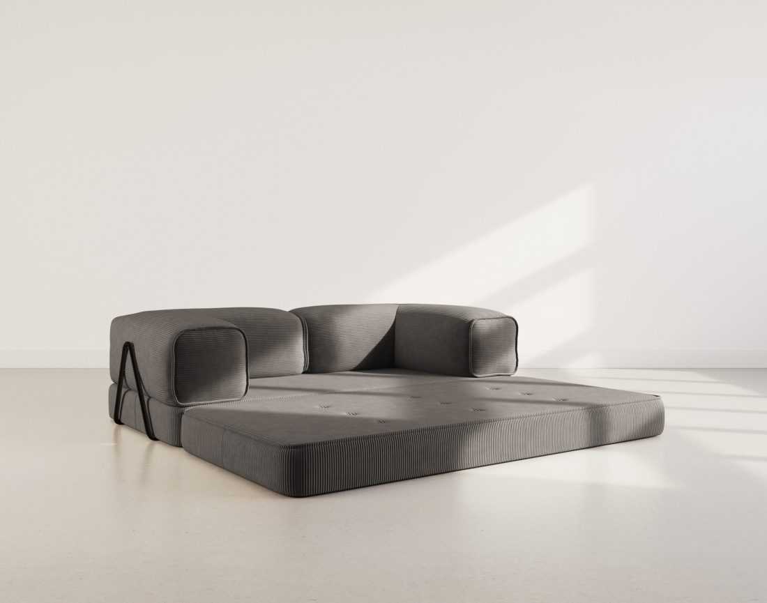 Canapé 3 places convertible en velours côtelé Poppy