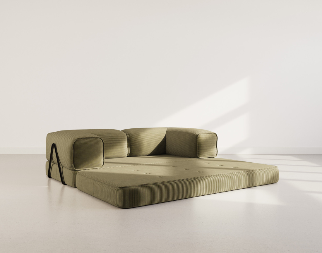 Canapé 3 places convertible en velours côtelé Poppy