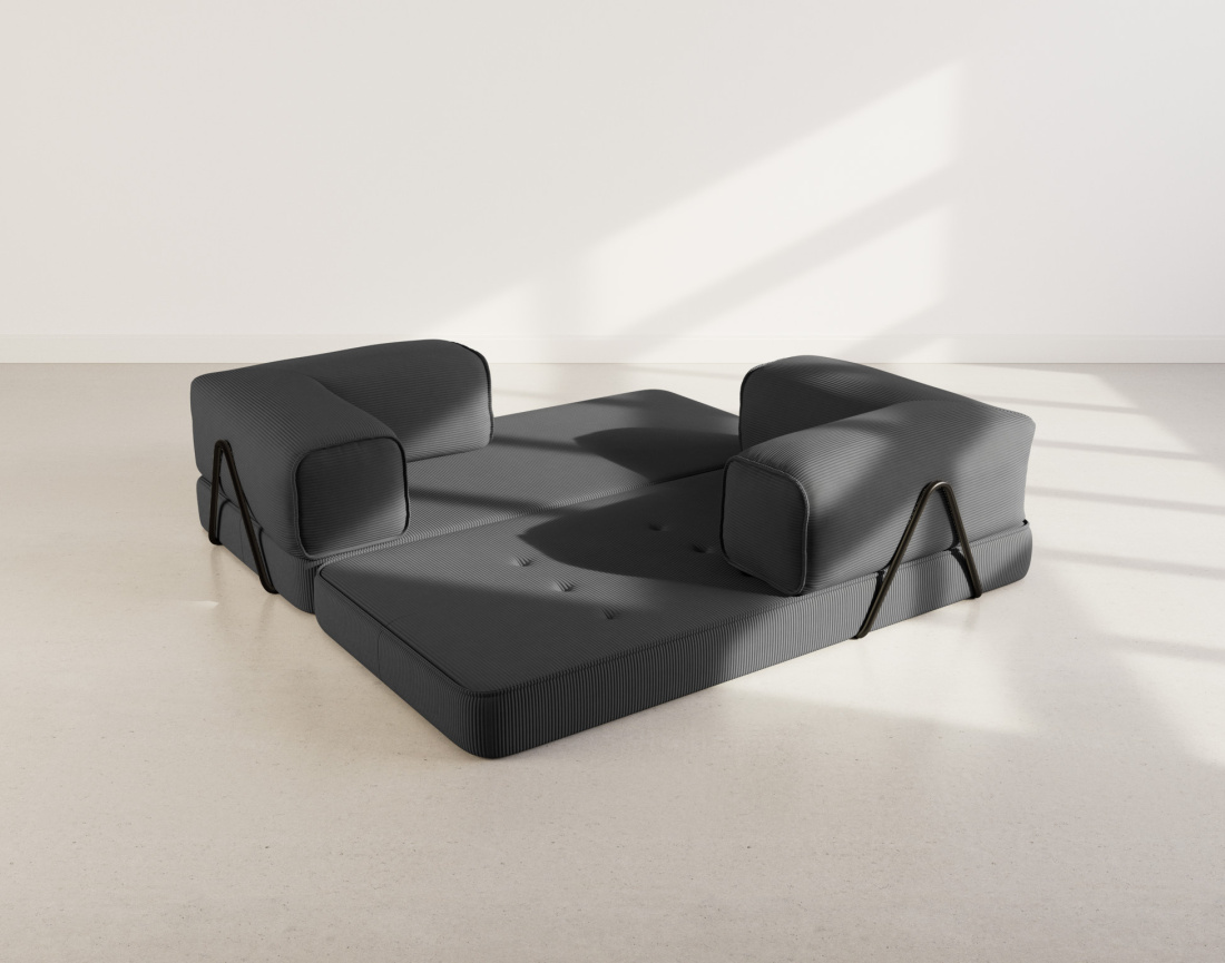 Canapé 3 places convertible en velours côtelé Poppy