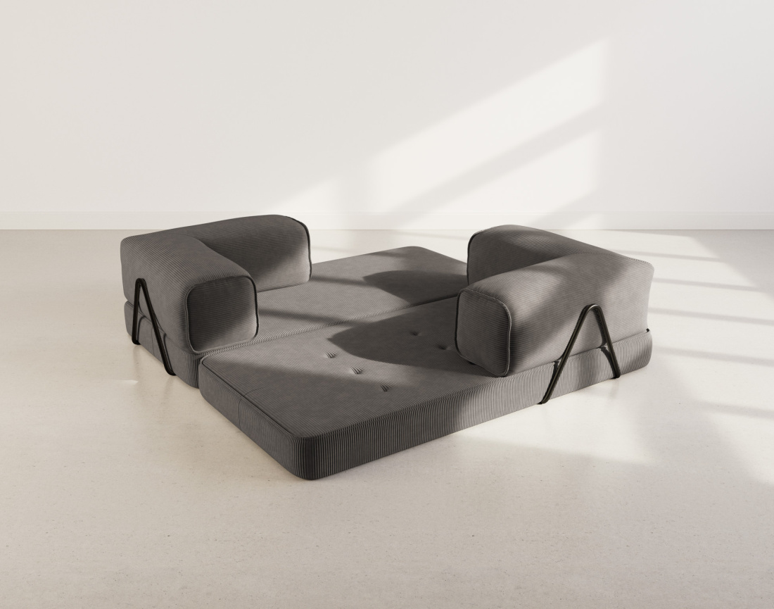 Canapé 3 places convertible en velours côtelé Poppy