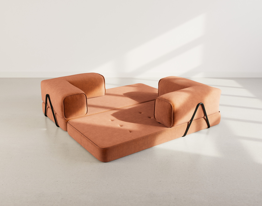 Canapé 3 places convertible en velours côtelé Poppy