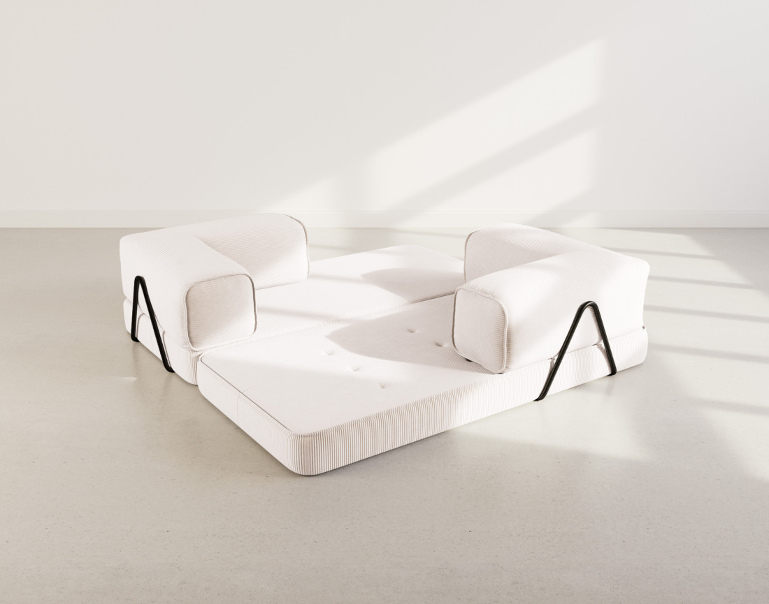 Canapé 3 places convertible en velours côtelé Poppy