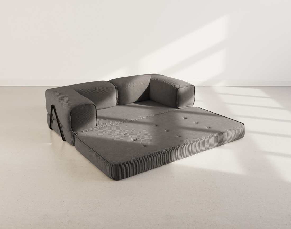 Canapé 3 places convertible en velours côtelé Poppy