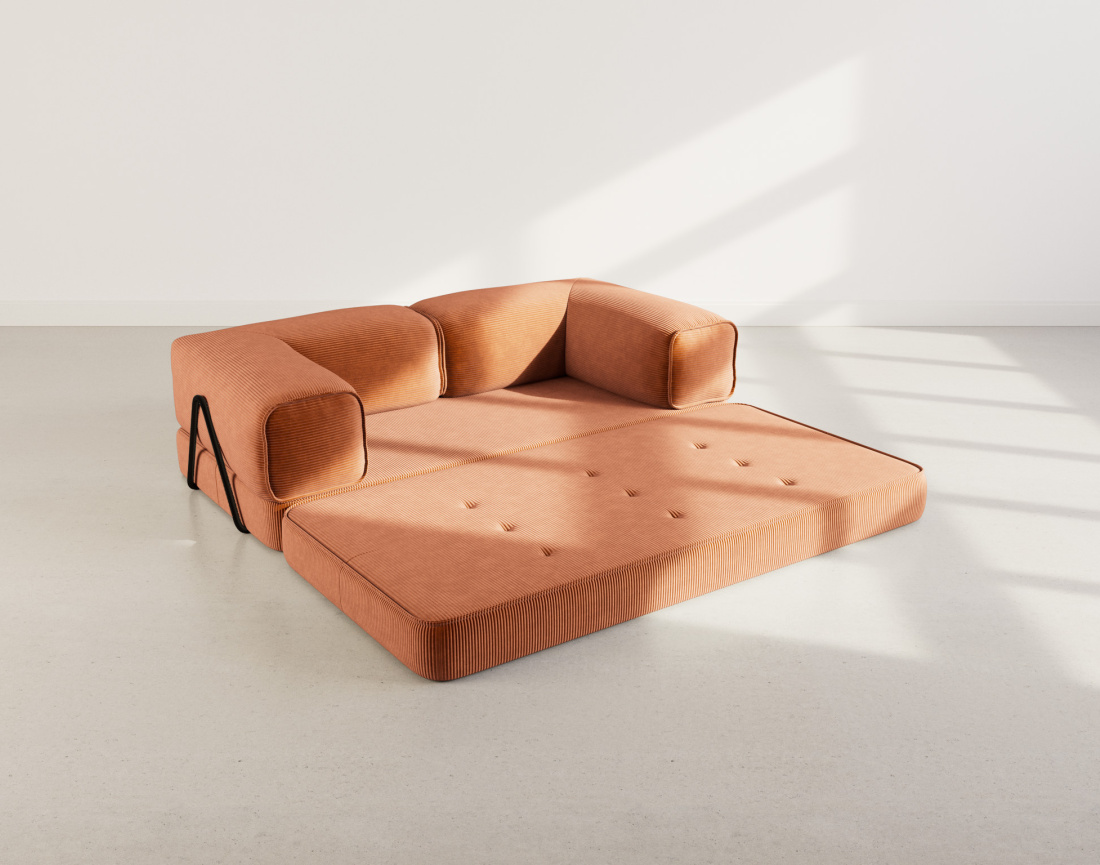 Canapé 3 places convertible en velours côtelé Poppy