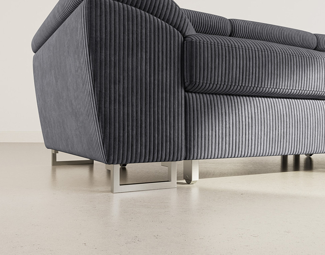 Canapé d'angle droit 5 places convertible avec têtières et coffre en velours côtelé Baoji