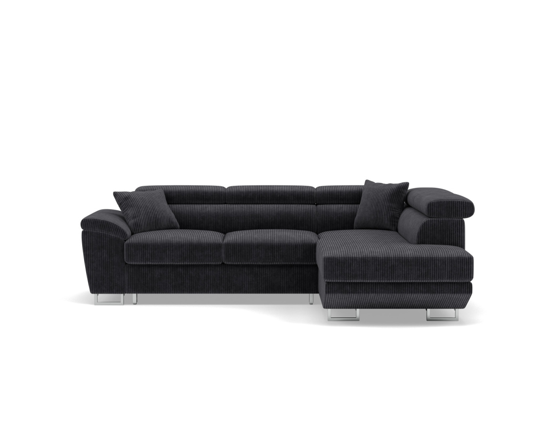 Canapé d'angle droit 5 places convertible avec têtières et coffre en velours côtelé Baoji