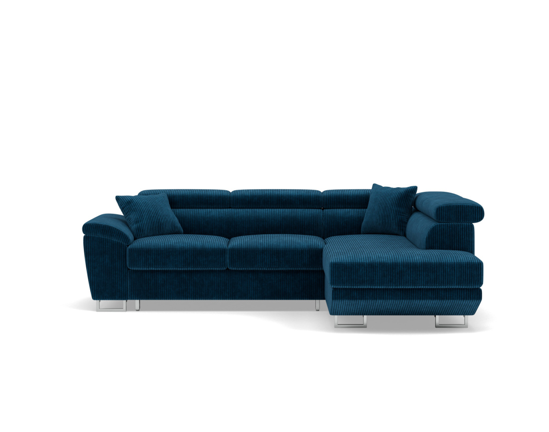 Canapé d'angle droit 5 places convertible avec têtières et coffre en velours côtelé Baoji