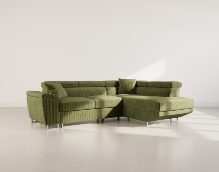 Canapé d'angle droit 5 places convertible avec têtières et coffre en velours côtelé Baoji