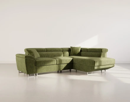 Canapé d'angle droit 5 places convertible avec têtières et coffre en velours côtelé Baoji