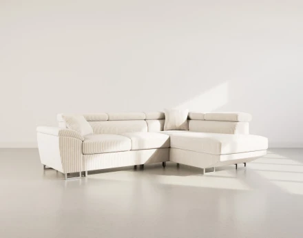 Canapé d'angle droit 5 places convertible avec têtières et coffre en velours côtelé Baoji