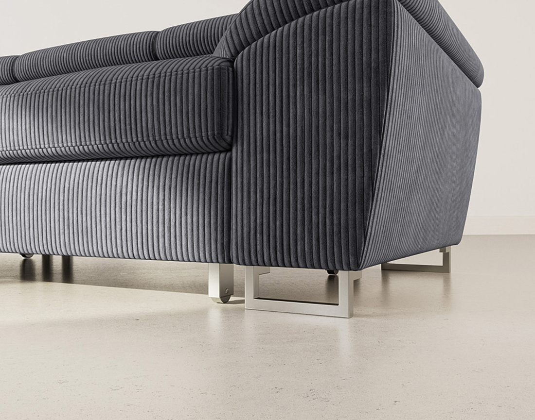 Canapé d'angle gauche 5 places convertible avec têtières et coffre en velours côtelé Baoji