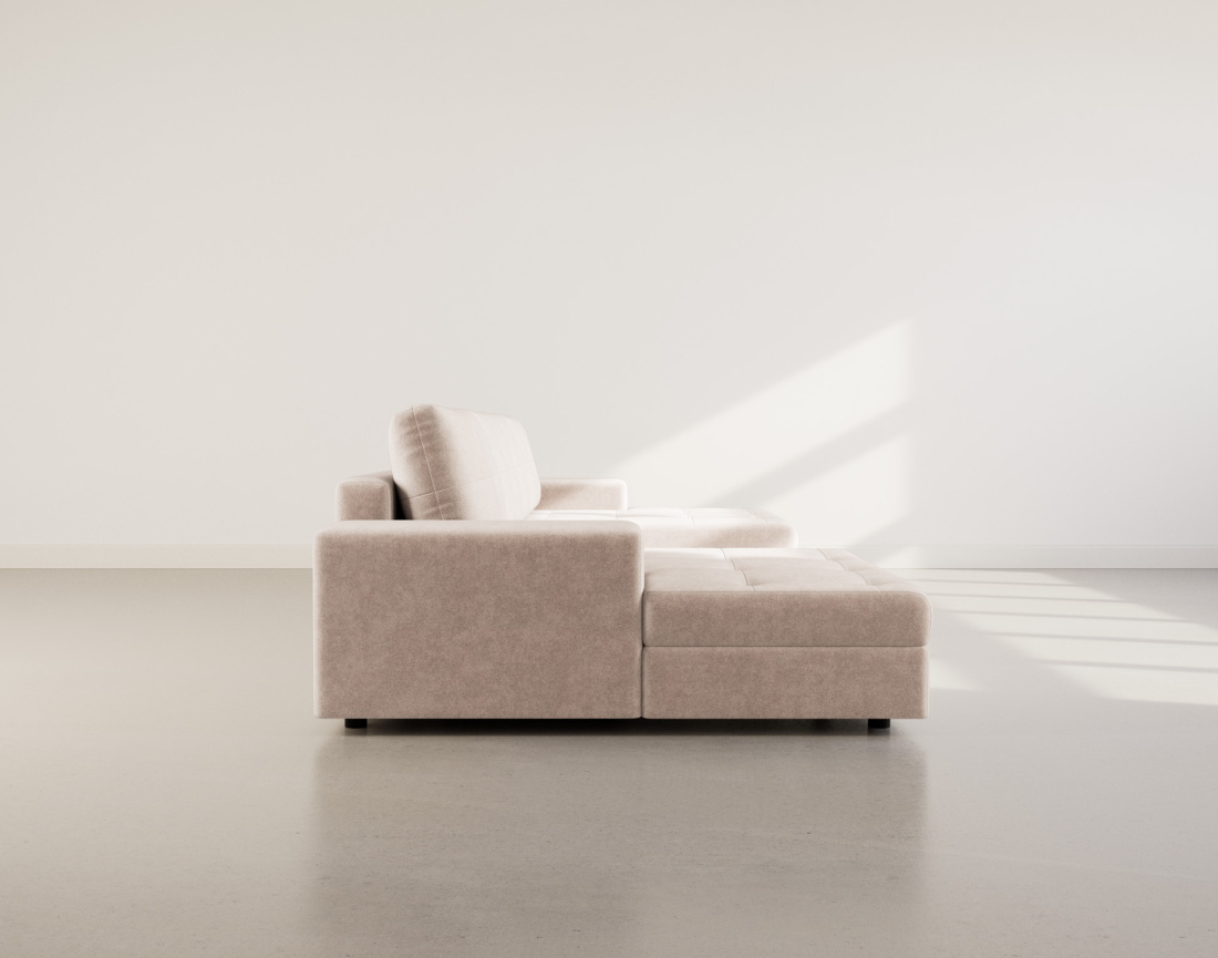 Canapé panoramique en U 7 places convertible avec coffre en velours texturé Bastian