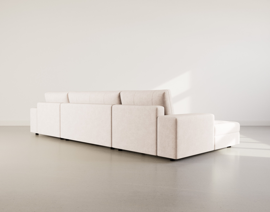 Canapé panoramique en U 7 places convertible avec coffre en velours texturé Bastian