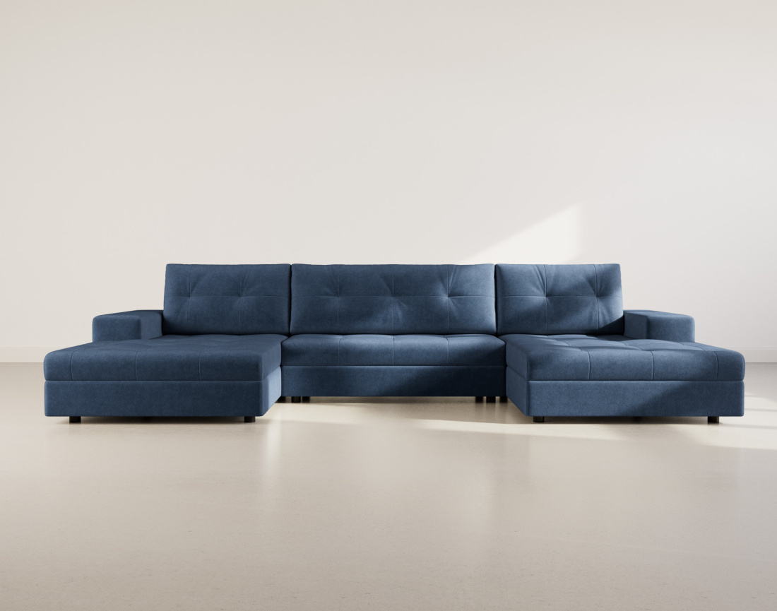 Canapé panoramique en U 7 places convertible avec coffre en velours texturé Bastian