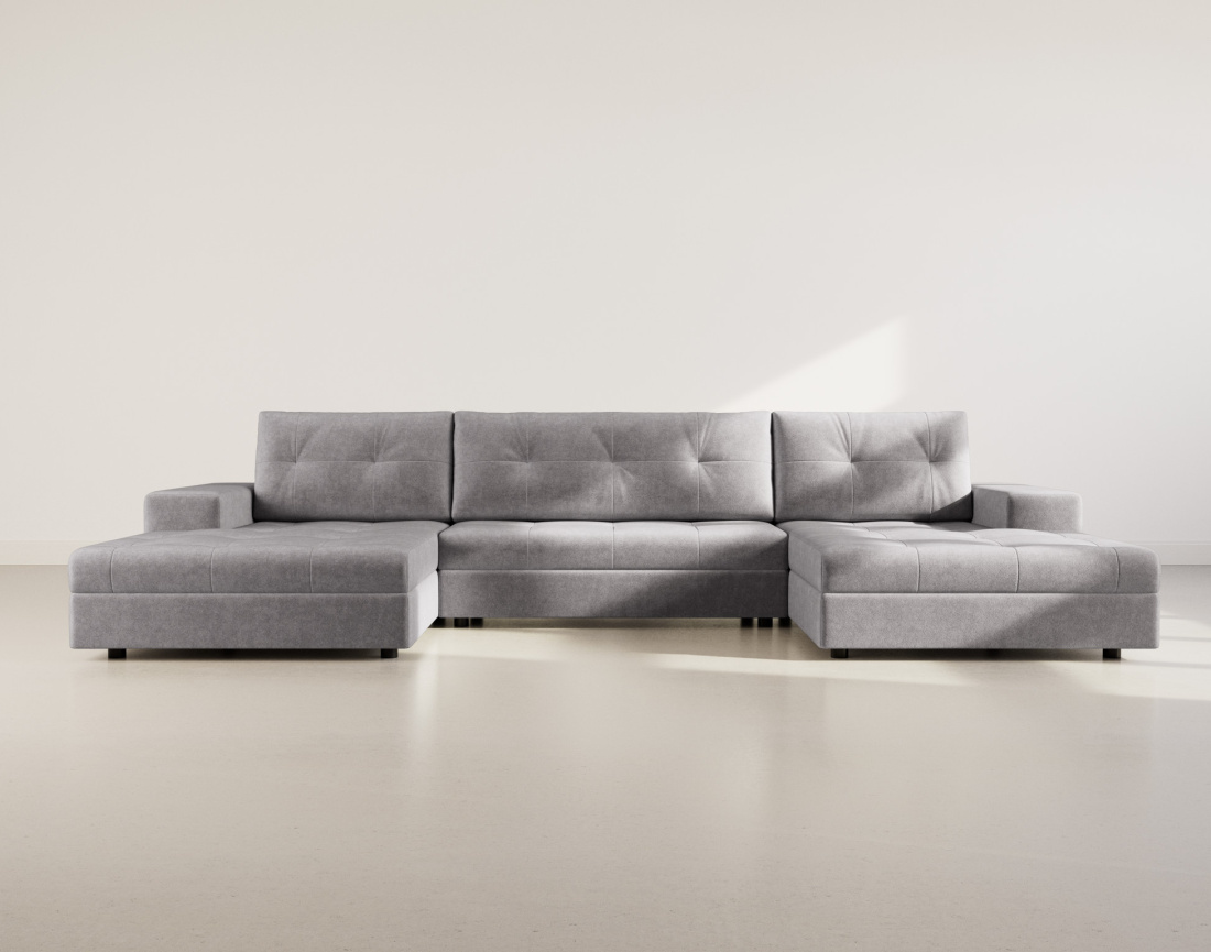 Canapé panoramique en U 7 places convertible avec coffre en velours texturé Bastian