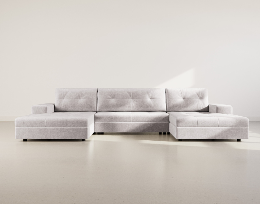 Canapé panoramique en U 7 places convertible avec coffre en velours texturé Bastian