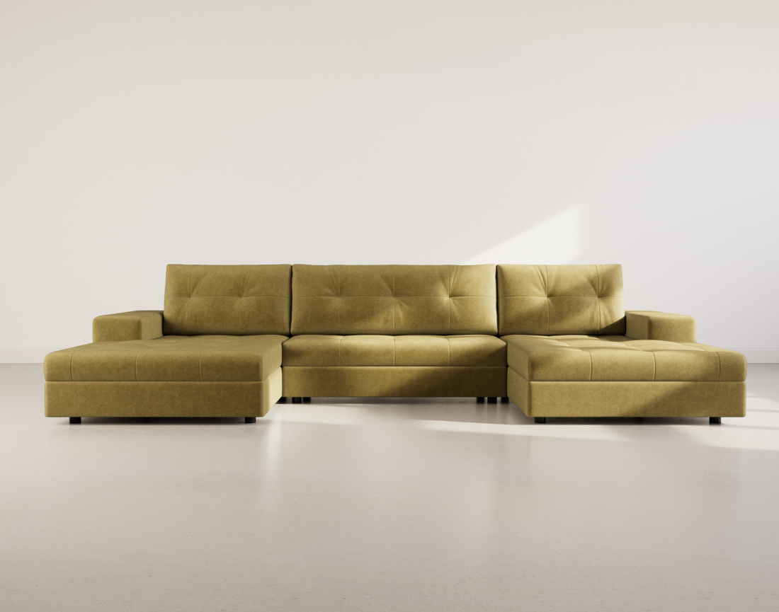 Canapé panoramique en U 7 places convertible avec coffre en velours texturé Bastian