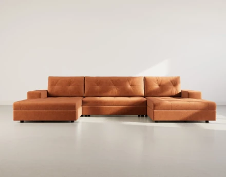 Canapé panoramique en U 7 places convertible avec coffre en velours texturé Bastian