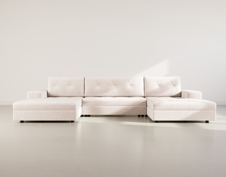 Canapé panoramique en U 7 places convertible avec coffre en velours texturé Bastian