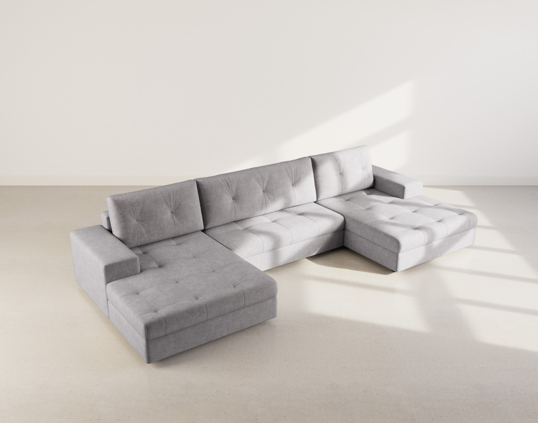 Canapé panoramique en U 7 places convertible avec coffre en velours texturé Bastian