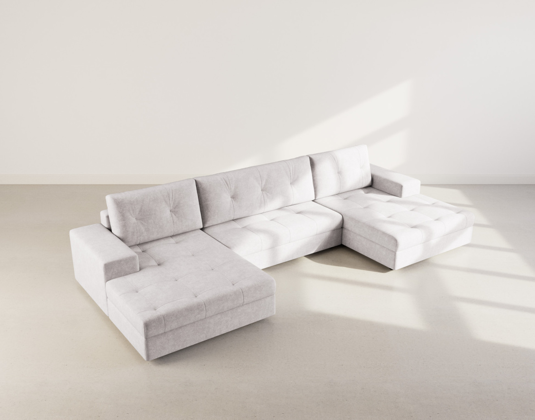 Canapé panoramique en U 7 places convertible avec coffre en velours texturé Bastian