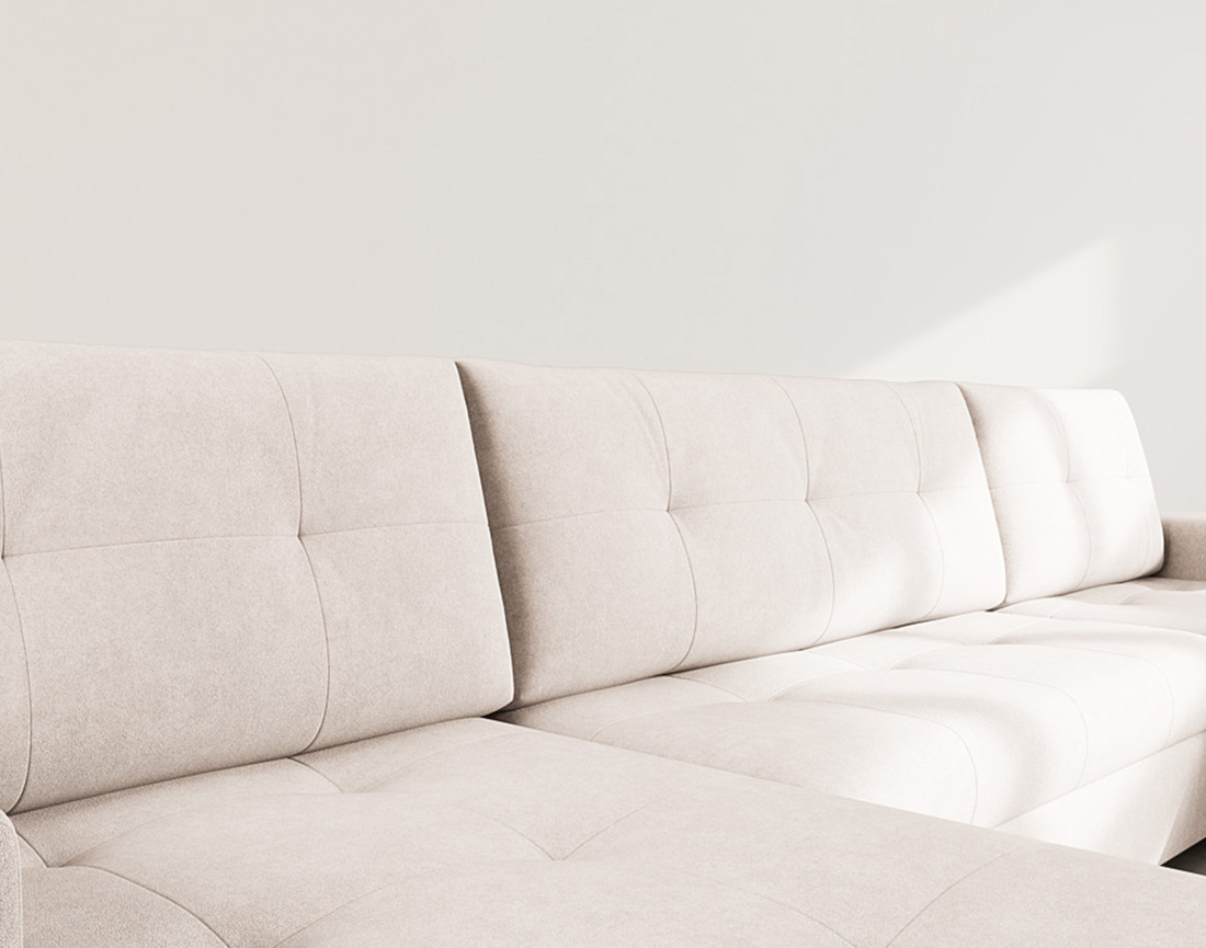 Canapé panoramique en U 7 places convertible avec coffre en velours texturé Bastian