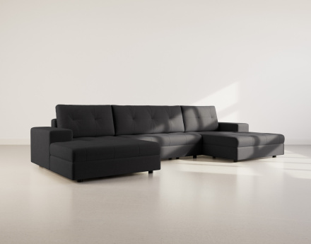 Canapé panoramique en U 7 places convertible avec coffre en velours texturé Bastian