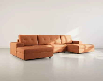 Canapé panoramique en U 7 places convertible avec coffre en velours texturé Bastian