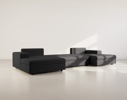 Canapé panoramique en U 7 places convertible avec coffre en velours texturé Bastian