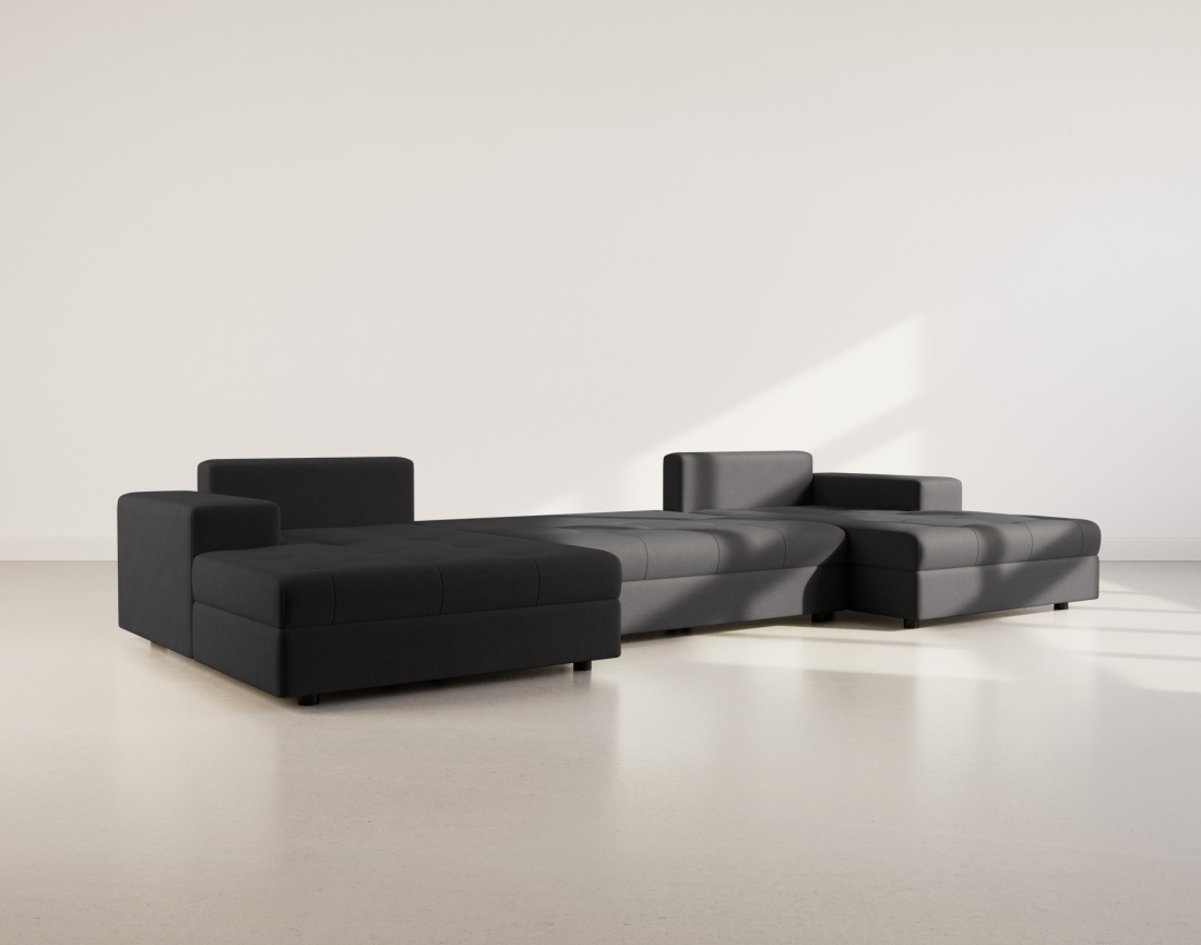 Canapé panoramique en U 7 places convertible avec coffre en velours texturé Bastian