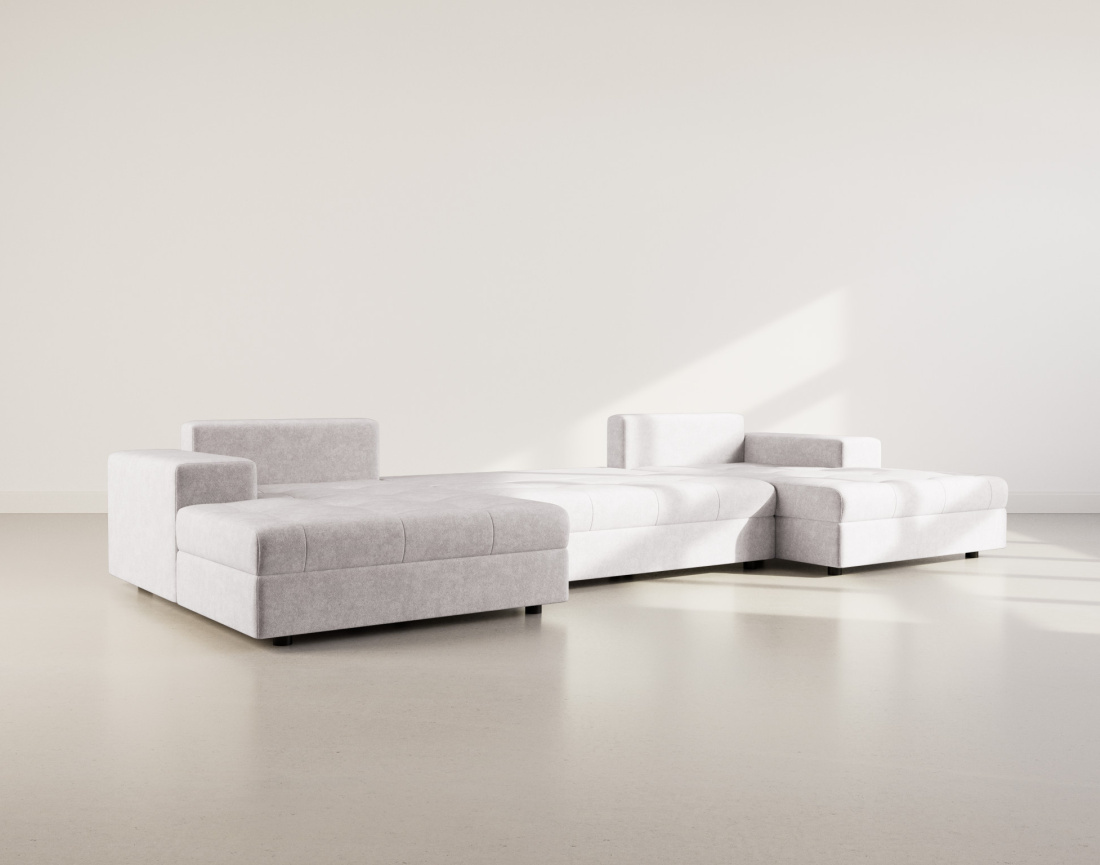 Canapé panoramique en U 7 places convertible avec coffre en velours texturé Bastian