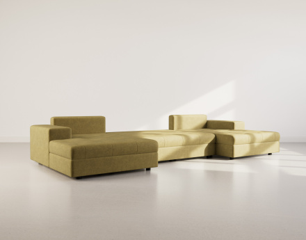 Canapé panoramique en U 7 places convertible avec coffre en velours texturé Bastian