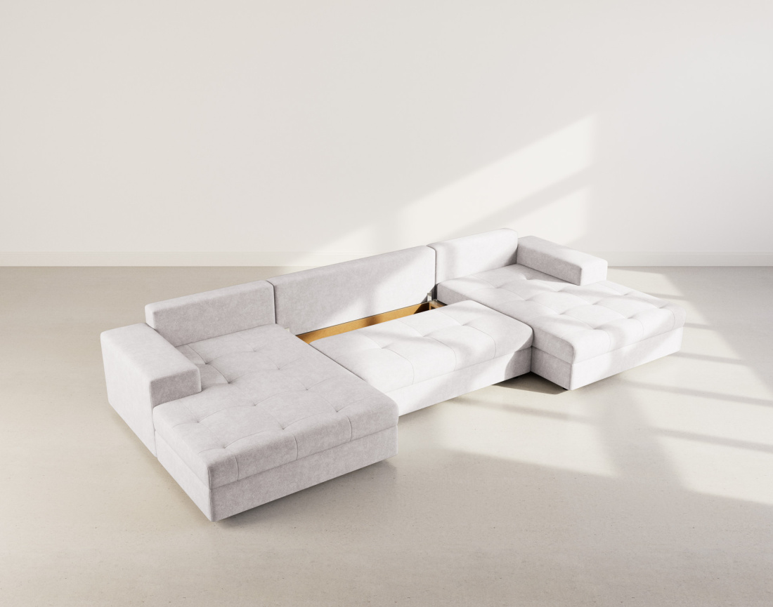 Canapé panoramique en U 7 places convertible avec coffre en velours texturé Bastian