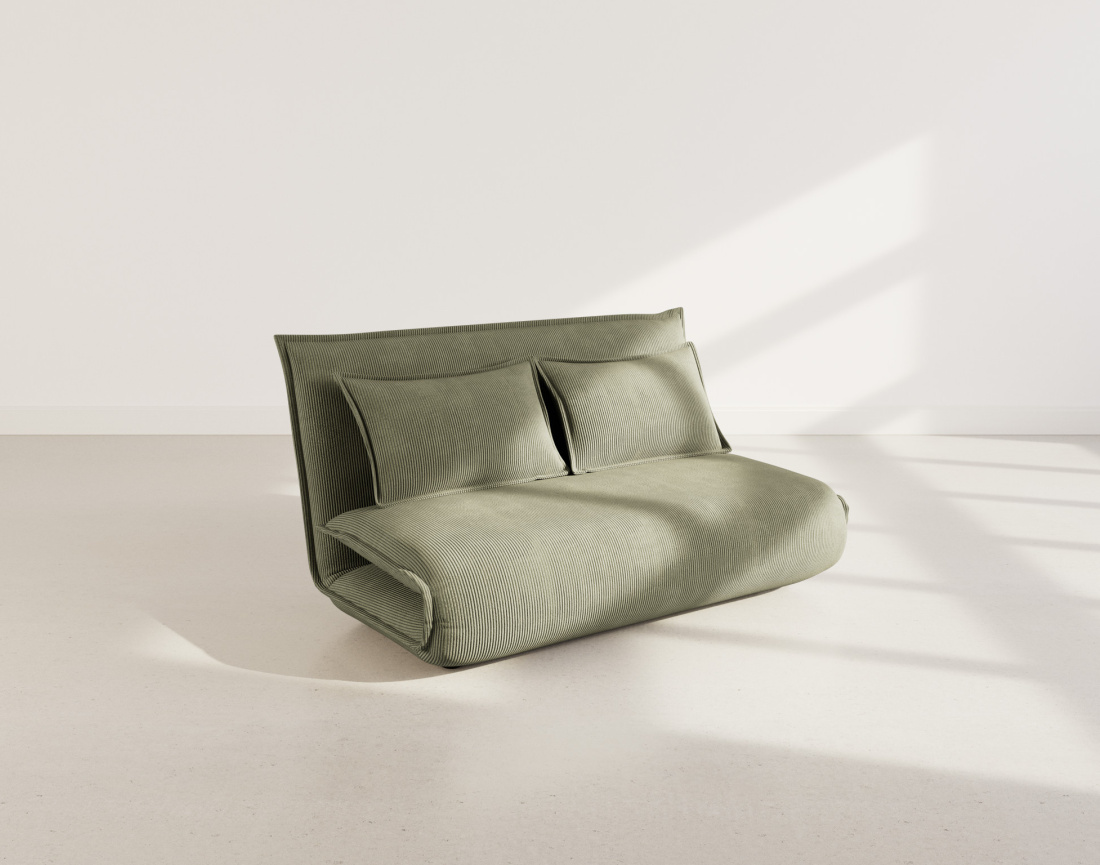 Banquette 2 places convertible clic-clac en velours côtelé Candice