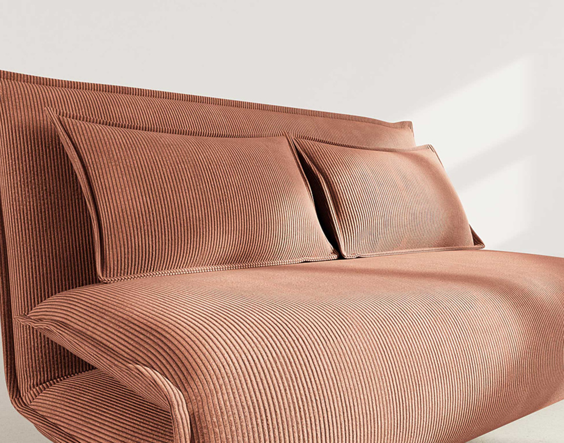 Banquette 2 places convertible clic-clac en velours côtelé Candice