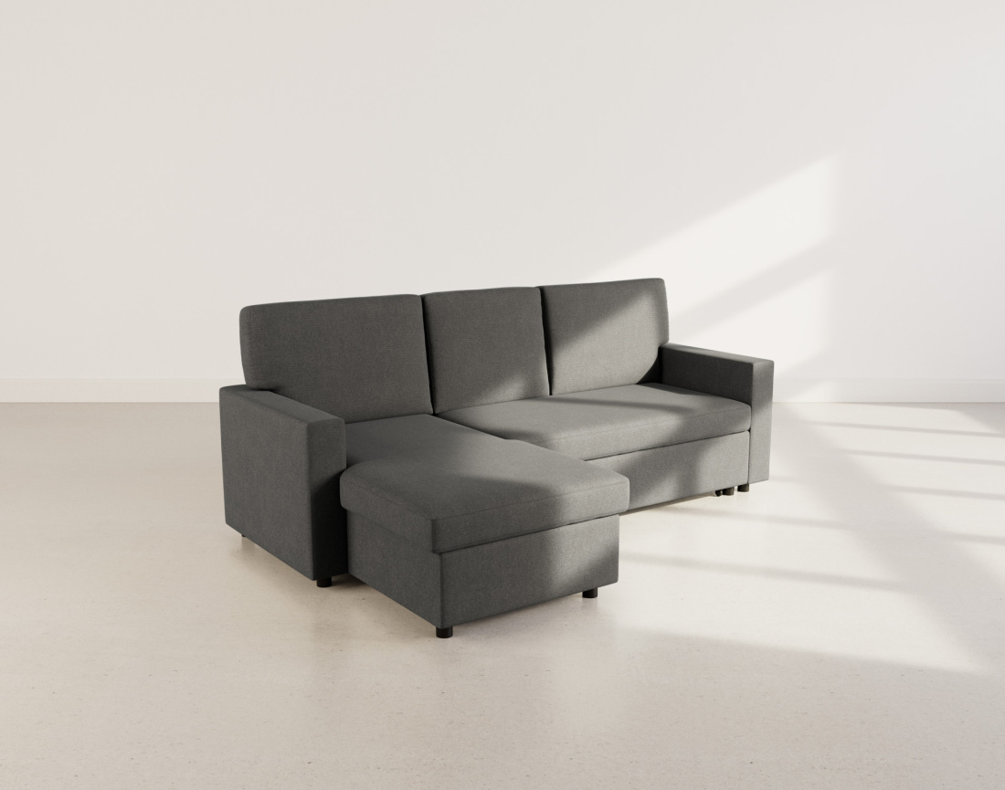 Canapé d’angle 4 places en tissu convertible avec coffre Meiya