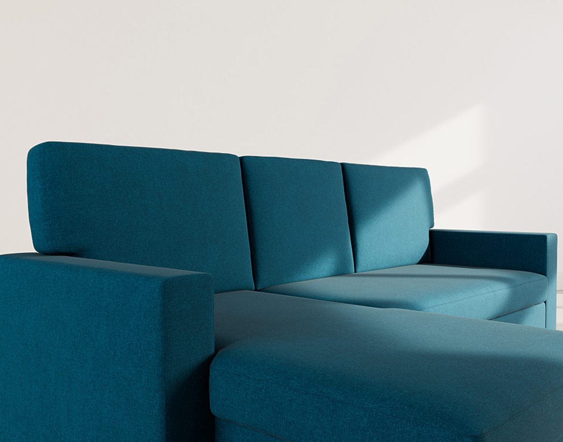 Canapé d’angle 4 places en tissu convertible avec coffre Meiya