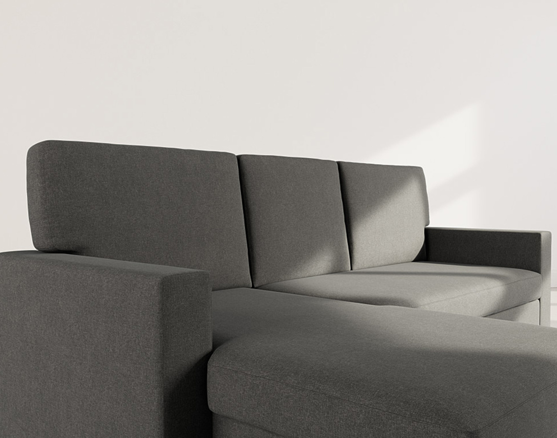 Canapé d’angle 4 places en tissu convertible avec coffre Meiya