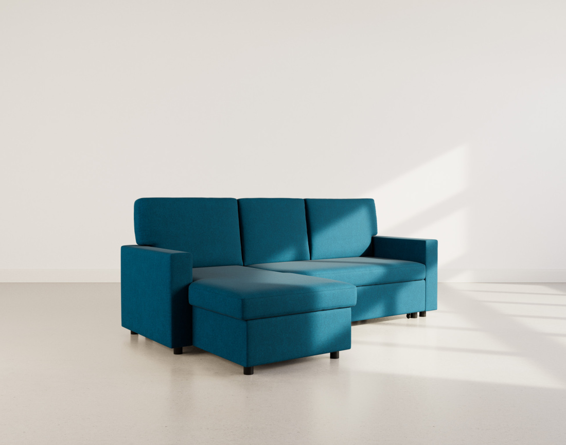 Canapé d’angle 4 places en tissu convertible avec coffre Meiya