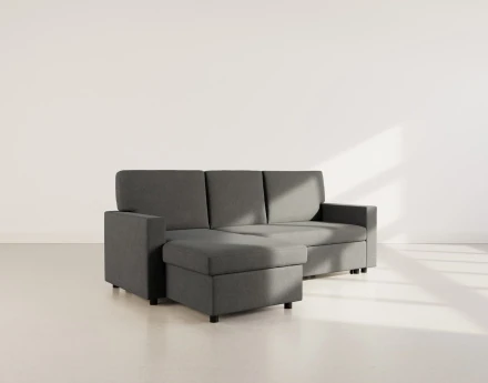 Canapé d’angle 4 places en tissu convertible avec coffre Meiya